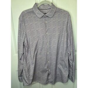 Bugatchi OoohCotton Men's Dress Shirt Long Sleeve Red Dot Print Pattern - Size L